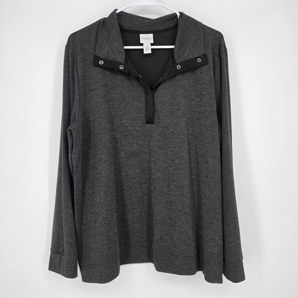 Weekends by Chico's Snap Collar Pullover Top 3 Gray Athleisure Casual Chic